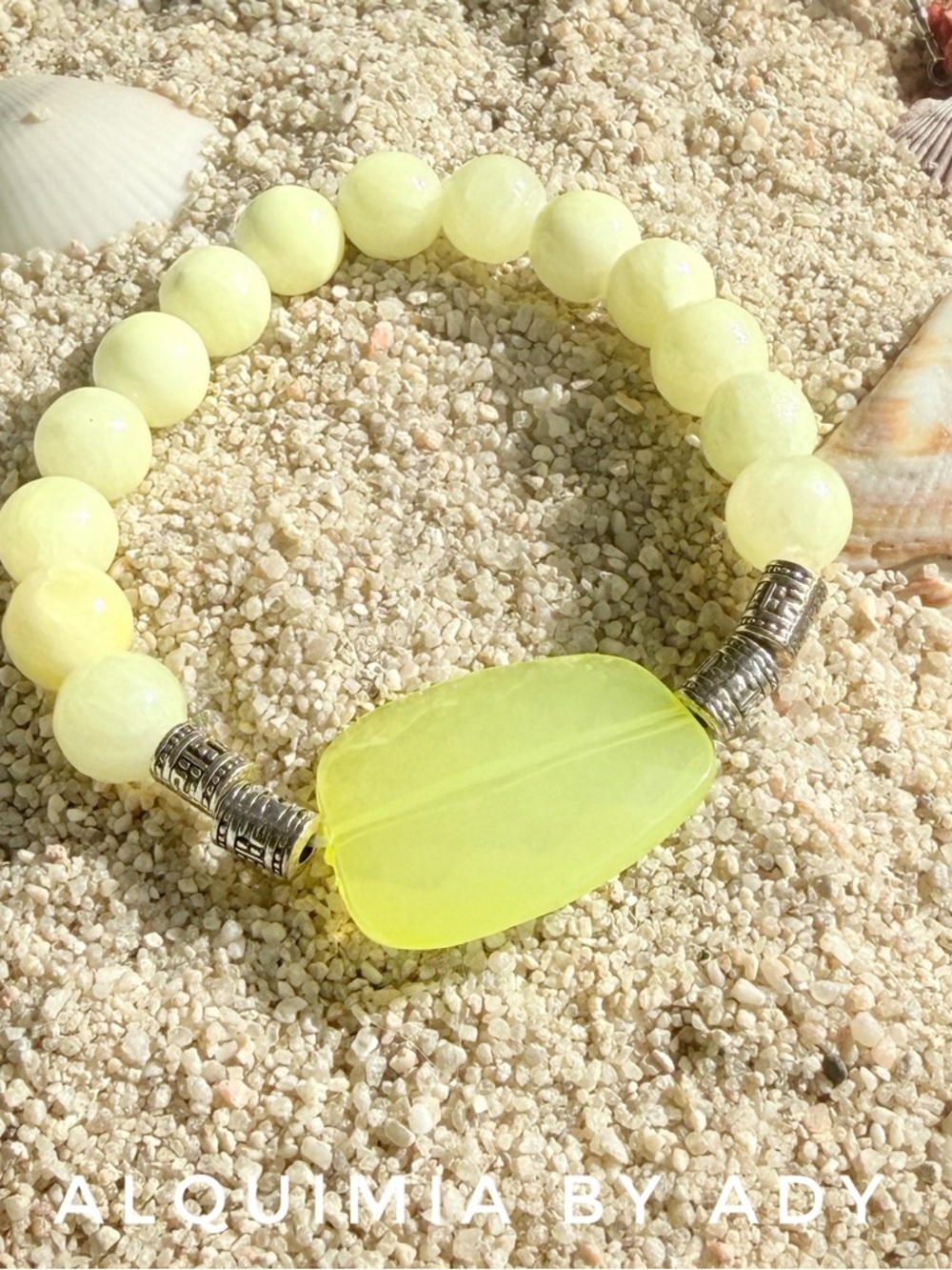 DOPAMINE + yellow jade hand crafted beaded statement bracelet/harmony & balance